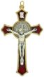  St Benedict Gold Tone Crucifix with Red Enamel - 3 1/8" Made in Italy *  (Minimum quantity purchase is 1)