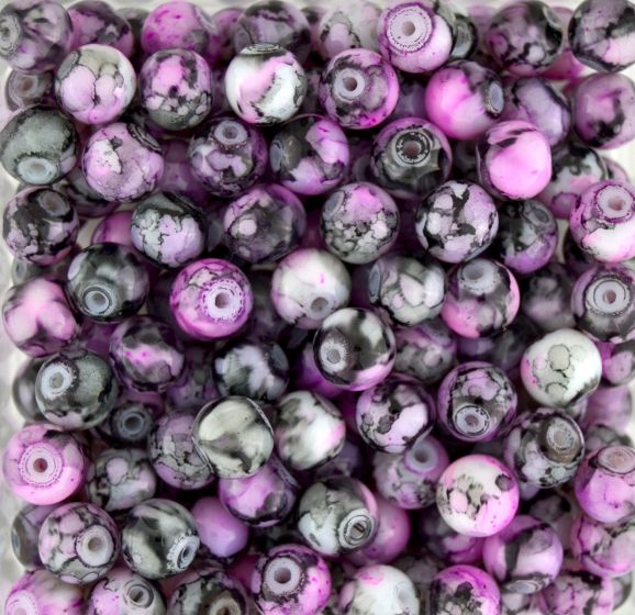 Purple/Pink and Black Spun Glass Beads - 8mm - Pkg 60  * (Minimum quantity purchase is 5)