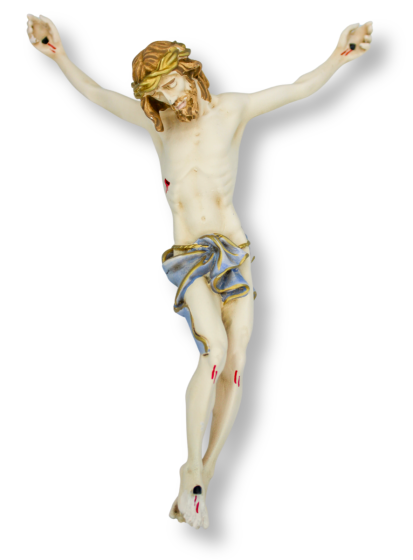 Jesus Corpus for Crucifix – 9 1/2" Full Color Resin with Blue Garment & INRI, Made in Italy  (Minimum quantity purchase is 1)