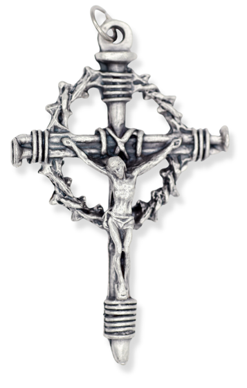 Crown of Thorns Crucifix Pendant – 2 1/4" Silver Oxidized, Made in Italy  * (Minimum quantity purchase is 1)