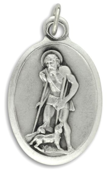  St Lazarus / Pray For Us Medal - Italian Silver OX 1 inch   (Minimum quantity purchase is 2)