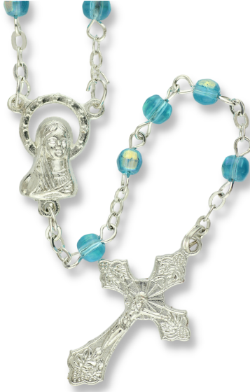  AB Aqua Blue (December) 4mm Glass Bead Rosary - 16"    (Minimum quantity purchase is 1)