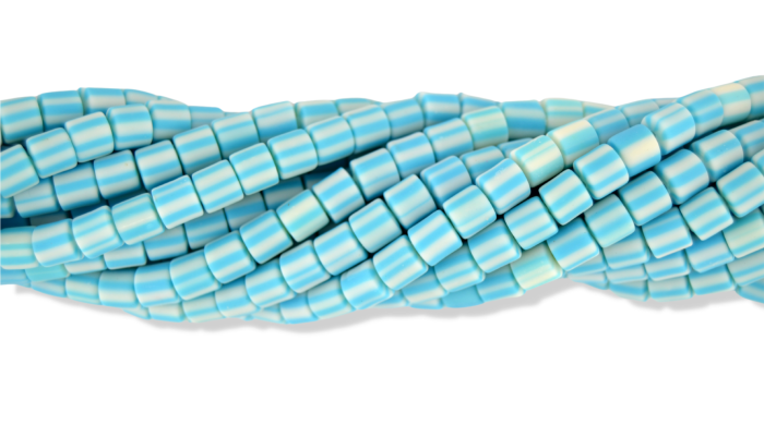 Polymer Clay Beads, Blue Stripe, 6.5mm - 16" Strand (Approx 65 beads) - Closeout Sale *   (Minimum quantity purchase is 3)