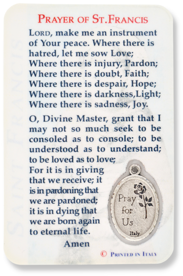 Buy St Francis Prayer Card with Medal | Gifts Catholic