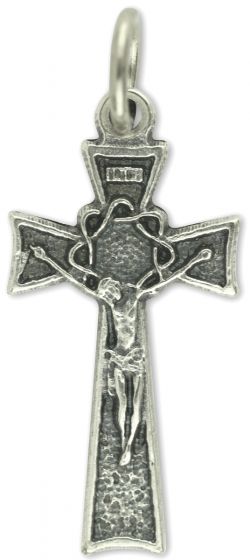  Small Crown of Thorns Crucifix - Silver Oxidized - 1"  (Minimum quantity purchase is 5)