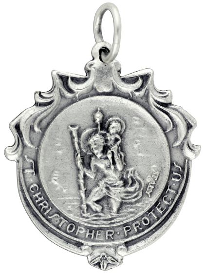 Ornate St. Christopher Medal / I Am A Catholic Notify a Priest - 1" (Minimum quantity purchase is 1)
