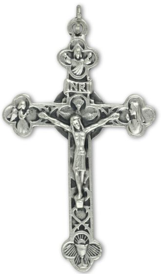 Eucharistic Crucifix – 2" Silver Oxidized, Made in Italy *  (Minimum quantity  purchase is 2)