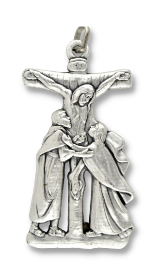 Calvary Crucifix (Mary & St. John) – 2.5" Large Silver Oxidized, Made in Italy  *  (Minimum quantity purchase is 1)