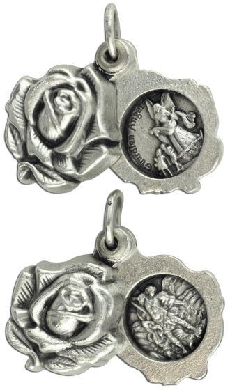  Locket Style St Michael / Guardian Angel Rose Medal    (Minimum quantity purchase is 2)