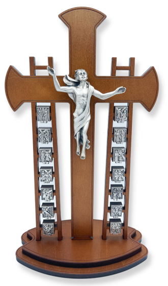 Stations of the Cross Ladder Wood Tabletop Crucifix – 13 1/2”, Made in Italy  (Minimum quantity purchase is 1)