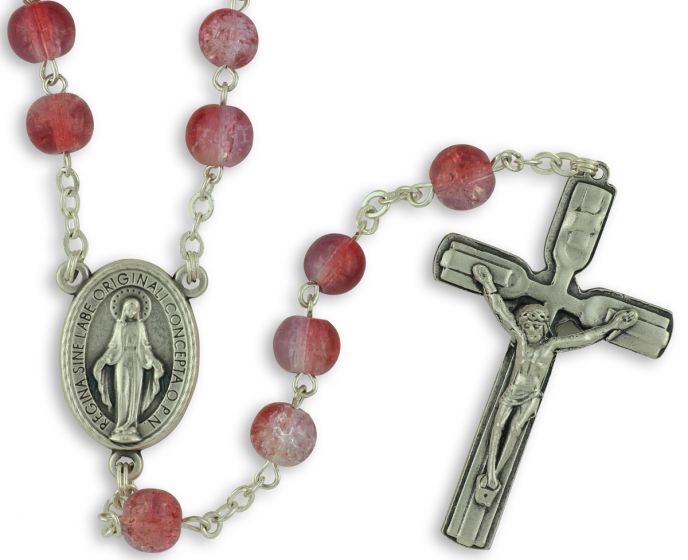   Red/Purple Crackle Style Glass Bead Rosary    (Minimum quantity purchase is 1)