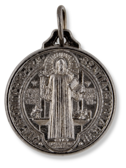 St Benedict Medal (Catholic Protection) – 3/4" Thick Round Gunmetal, Made in Italy *  (Minimum quantity purchase is 2)