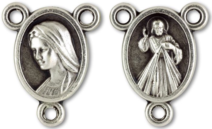 Divine Mercy Mini Rosary Centerpiece (Our Lady of Medjugorje) - 1/2" Silver Oxidized, Made in Italy *  (Minimum quantity purchase is 5)