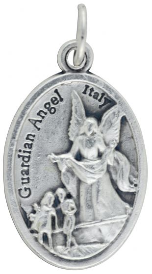  Guardian Angel / Ruega por Nosotros Medal - Silver Oxidized Die Cast - 1" (Minimum quantity purchase is 3)