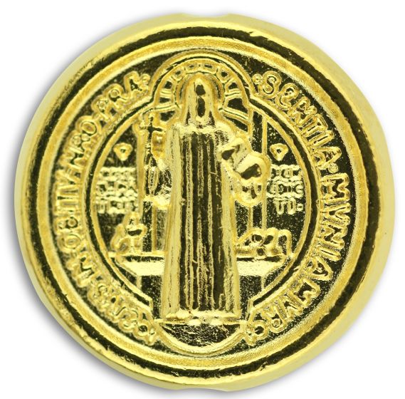  St Benedict Metal Bead, Gold Tone - 9/16" Round  Pack of 12  (Minimum quantity purchase is 1)