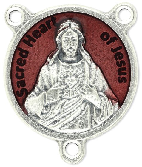 Sacred Heart of Jesus Round Centerpiece - Red Enamel, 3/4"  (Minimum quantity purchase is 2)