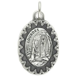 Buy Our Lady of Lourdes Medal with Scalloped Edge - 1" Silver Oxidized ...