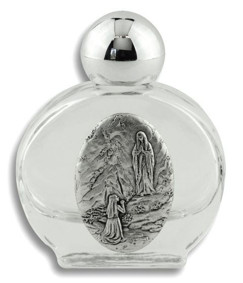 Our Lady of Lourdes Glass Holy Water Bottle - 1.5 oz Travel Size, Made in Italy  (Minimum quantity purchase is 1)