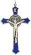 St Benedict Crucifix Pendant with Blue Enamel - 4 3/4" Silver Oxidized, Made in Italy * (Minimum quantity purchase is 1)  