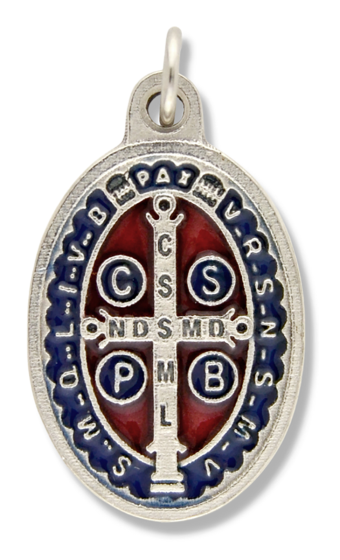  St Benedict Two-Sided Medal with Red and Blue Accents - 1 1/8"   (Minimum quantity purchase is 1)