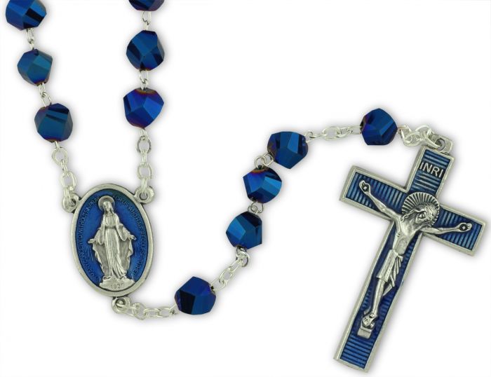 Sapphire Colored Crystal Polished Bead Rosary    (Minimum quantity purchase is 1)