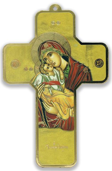Picture Cross on Wood - Mother and Child, Byzantine Style 5"   (Minimum quantity purchase is 1)  