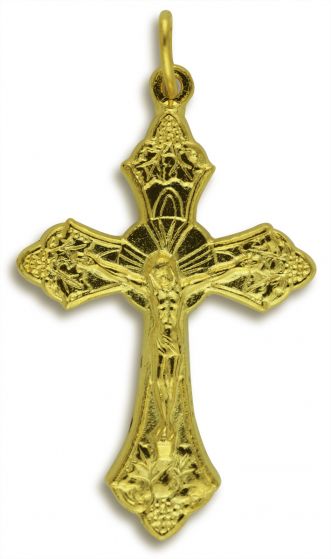 Grapes & Vine Crucifix in Gold Finish 1-1/8  (Minimum quantity purchase is 2)