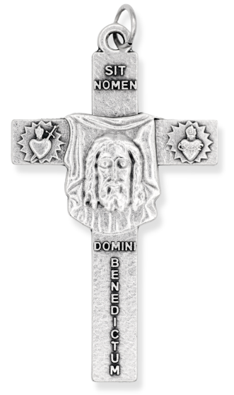 The Face Of Christ / "In the Name of God, Get Behind Me Satan!" Cross - 2 1/4"      (Minimum quantity purchase is 1)