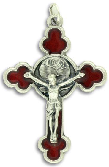   Orthodox / Byzantine Crucifix - with Rose - Red 2 inch      (Minimum quantity purchase is 1)