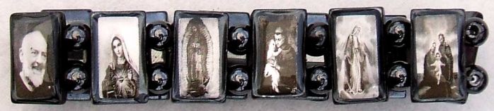 Hematite Bracelet with Black and White Images of the Saints