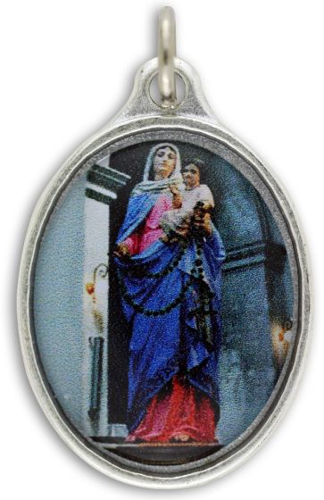 1" Color Madonna and Child Medal  - Silver Ox, Oval - Closeout Sale*  (Minimum quantity purchase is 3)