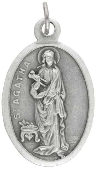   St Agatha Patron Saint Medal (Breast Cancer) - Italian Silver OX 1 inch   (Minimum quantity purchase is 1)