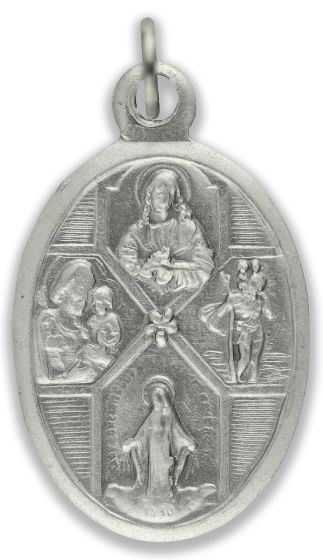  4 - Way Cross / Pray For Us Medal - Italian Silver OX 1 inch   (Minimum quantity purchase is 2)