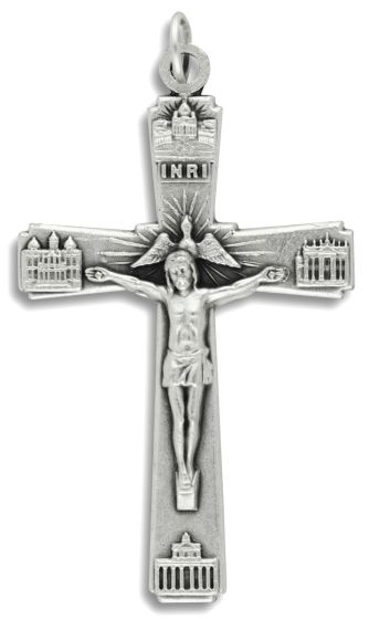 Holy Spirit Crucifix with the Four Major Papal Basilicas II – 2 1/4" Silver Oxidized, Made in Italy *  (Minimum quantity purchase is 2)