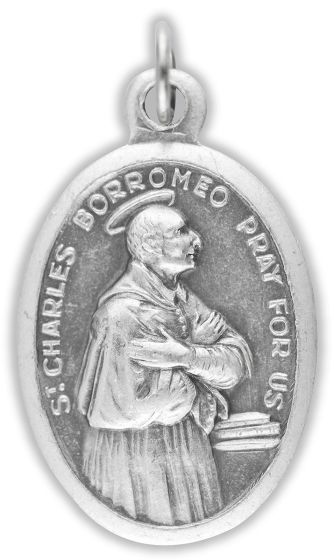   St Charles Borromeo Patron Saint (Weight / Dieting) Medal - Italian Silver OX 1 inch   (Minimum quantity purchase is 2)