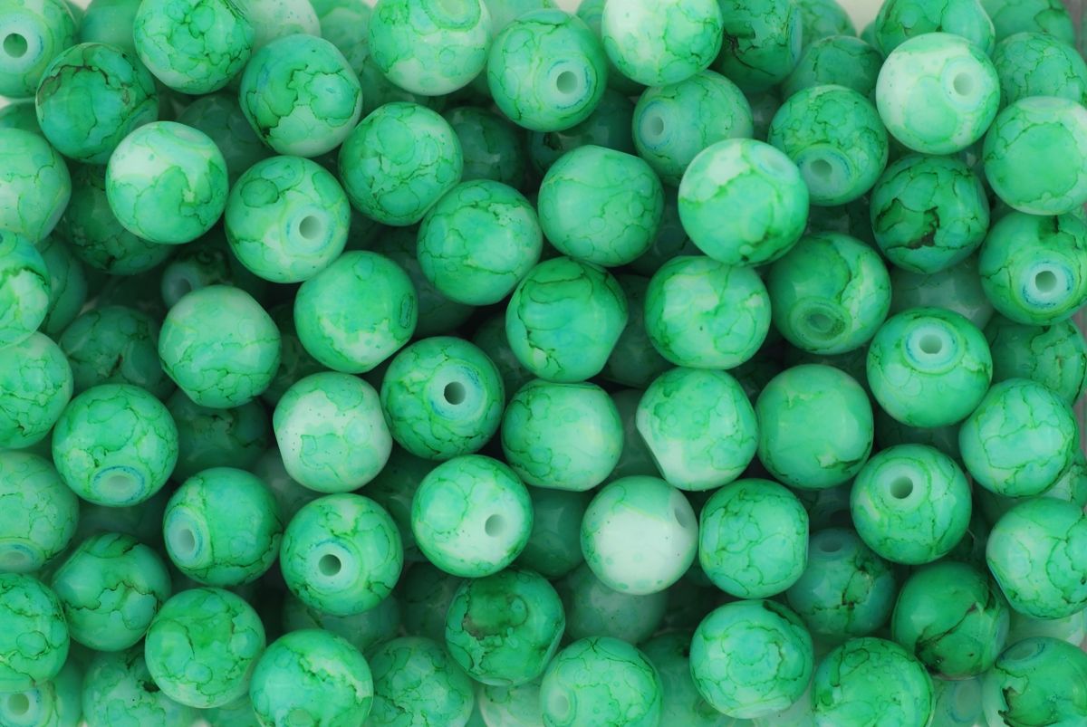 Buy Green and White Spun Glass Beads - 8mm 60 per pack