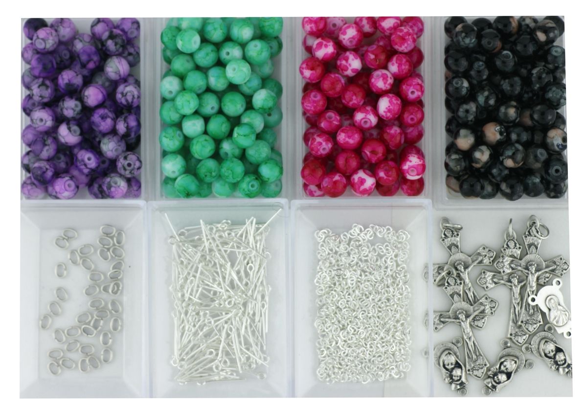 Buy Rosary Kit-8mm Glass Marbled Beads/Makes 4 Rosaries | GiftsCatholic