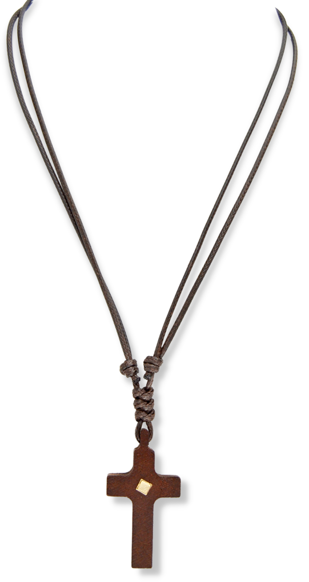 Buy Necklace with Leather Cord and Brown Cross, Adjustable