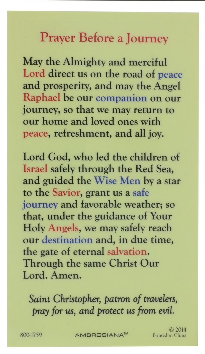 St Christopher / Prayer Before a Journey Laminated Prayer Card