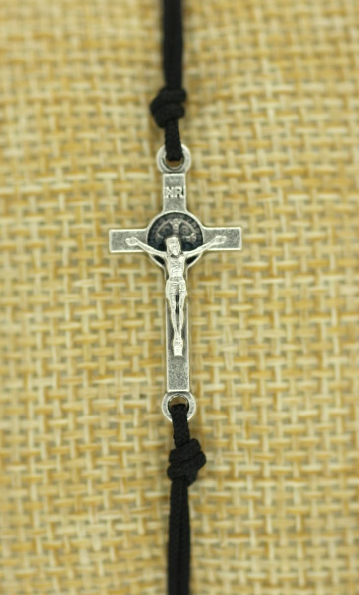 Rosary bracelet in 925 sterling silver and ruthenium with hexagonal beads 5  mm and Saint Benedict cross | online sales on HOLYART.com