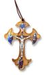 Four-Way Olivewood Color Image Crucifix Necklace with 30" Cord - 3.5" Pendant