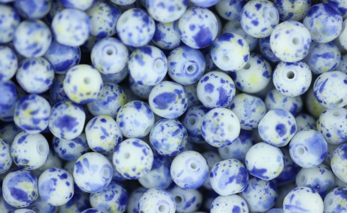 Blue/ White/ Yellow Mottled Glass Beads - 7mm  60 per pack  (Minimum quantity purchase is 1)