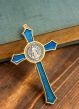 St Benedict Crucifix Pendant with Blue and Gold Enamel - 4 3/4"  *   (Minimum quanity of purchase is 1)   