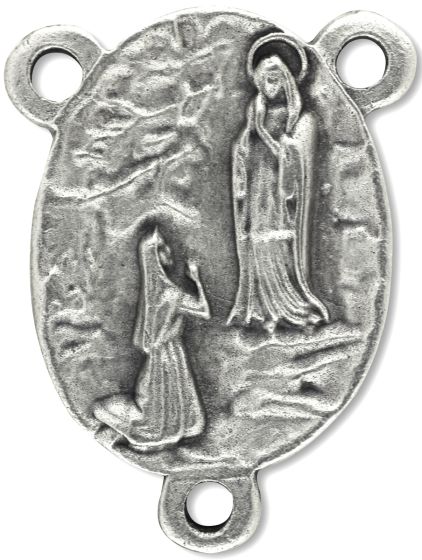 Our Lady of Lourdes Center with St Bernadette - 1" Oval Silver Oxidized, Made in Italy   (Minimum quantity purchase is 2)