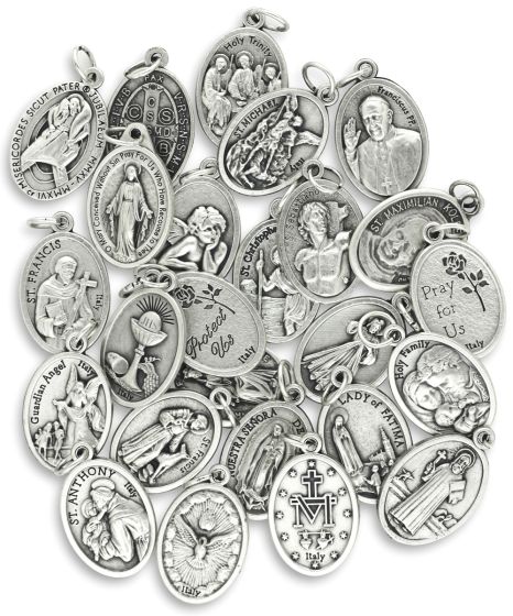 Mix and Match 1" Saint Medals - Silver Ox *    (Minimum quantity purchase is 25)