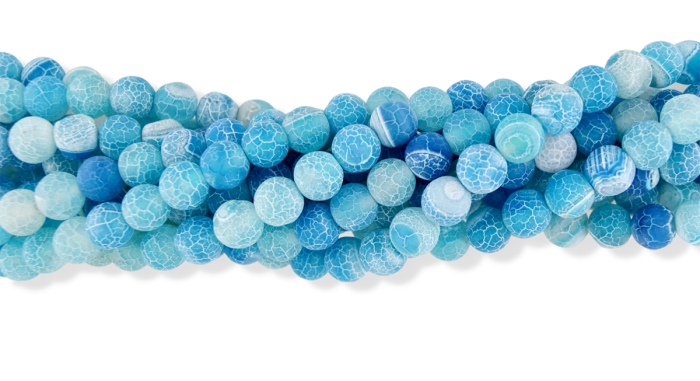 Aqua Blue Crackle Fire Agate Stone Matte Beads, 8mm - Pkg 60   *  (Minimum quantity purchase is 1)