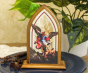 St Michael Tabletop Arched Wood Icon with Color Image - 5.25 x 3.75"   (Minimum quantity purchase is 1) 