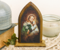 St Joseph Tabletop Arched Wood Icon with Color Image - 5.25 x 3.75"   (Minimum quantity purchase is 1)