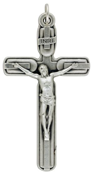 Classic Crucifix with Inlaid Bar Design – 1 1/16" Small Silver Oxidized, Made in Italy  * (Minimum quantity purchase is 3)