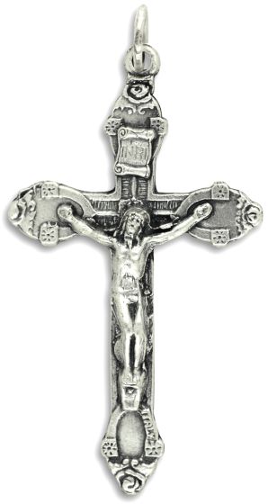 Baroque Crucifix with Oval Ends – 1 7/8" Silver Oxidized, Made in Italy * (Minimum quantity purchase is 2)